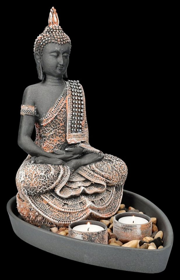 Figuren Shop GmbH Teelichthalter Buddha Figur - Deko Set mit 2 Teelichthaltern - Dekoschale Dekoration von Figuren Shop GmbH