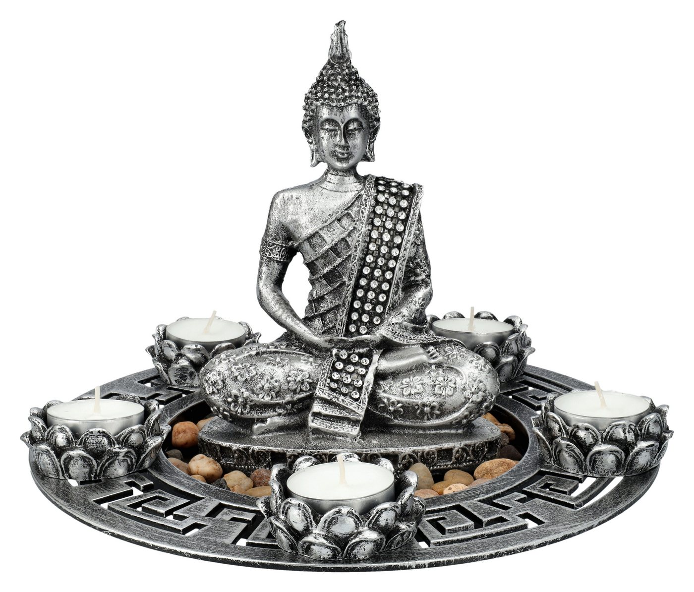 Figuren Shop GmbH Teelichthalter Buddha Figur als fünffach Teelichthalter silberfarben - Dekoration Figuren Shop GmbH Teelichthalter Buddha Figur als fünffach Teelichthalter silberfarben - Dekoration von Figuren Shop GmbH