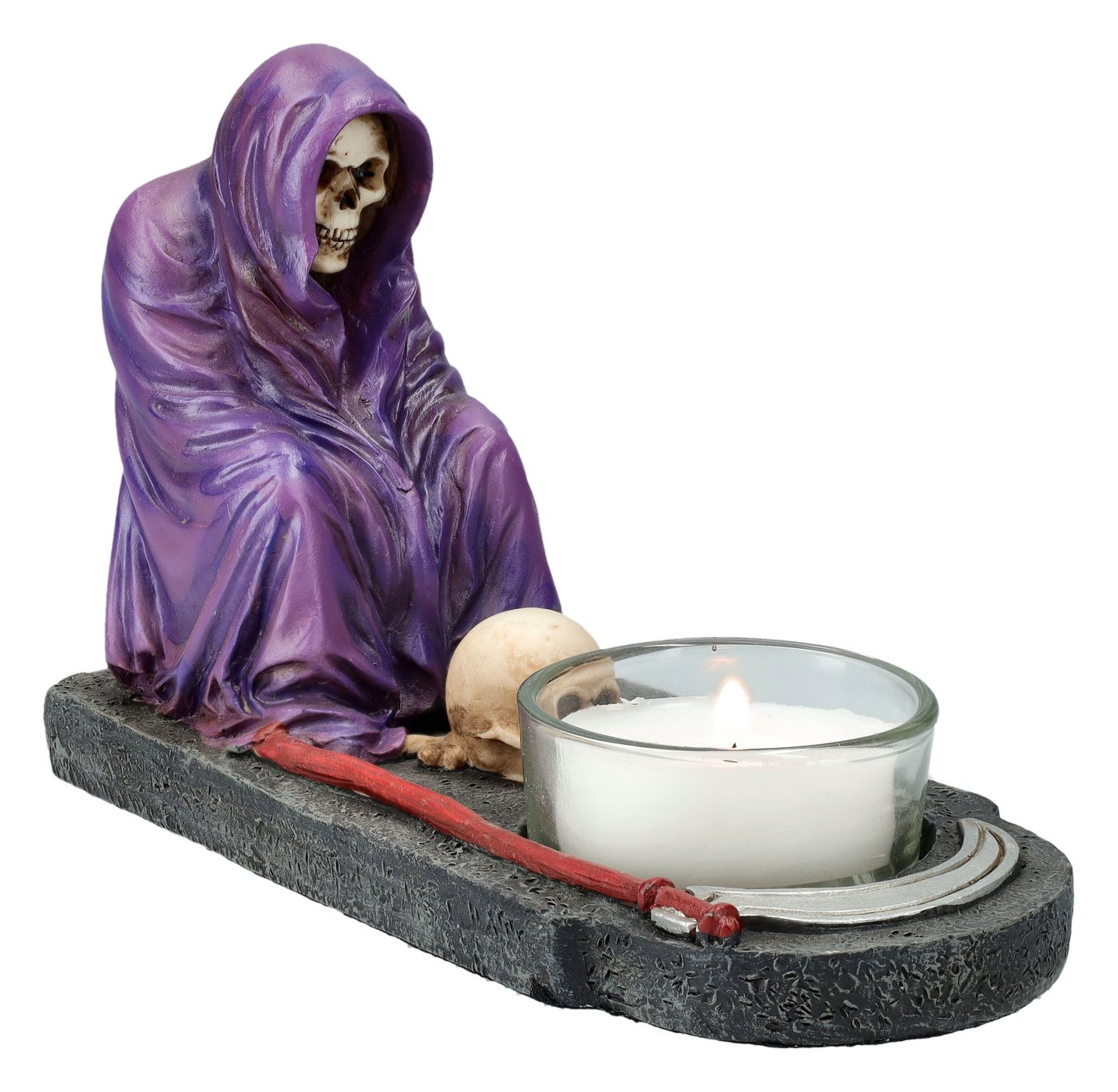 Figuren Shop GmbH Teelichthalter Teelichthalter - Grim Reaper mit Schädel - Dekoration Sensenmann von Figuren Shop GmbH