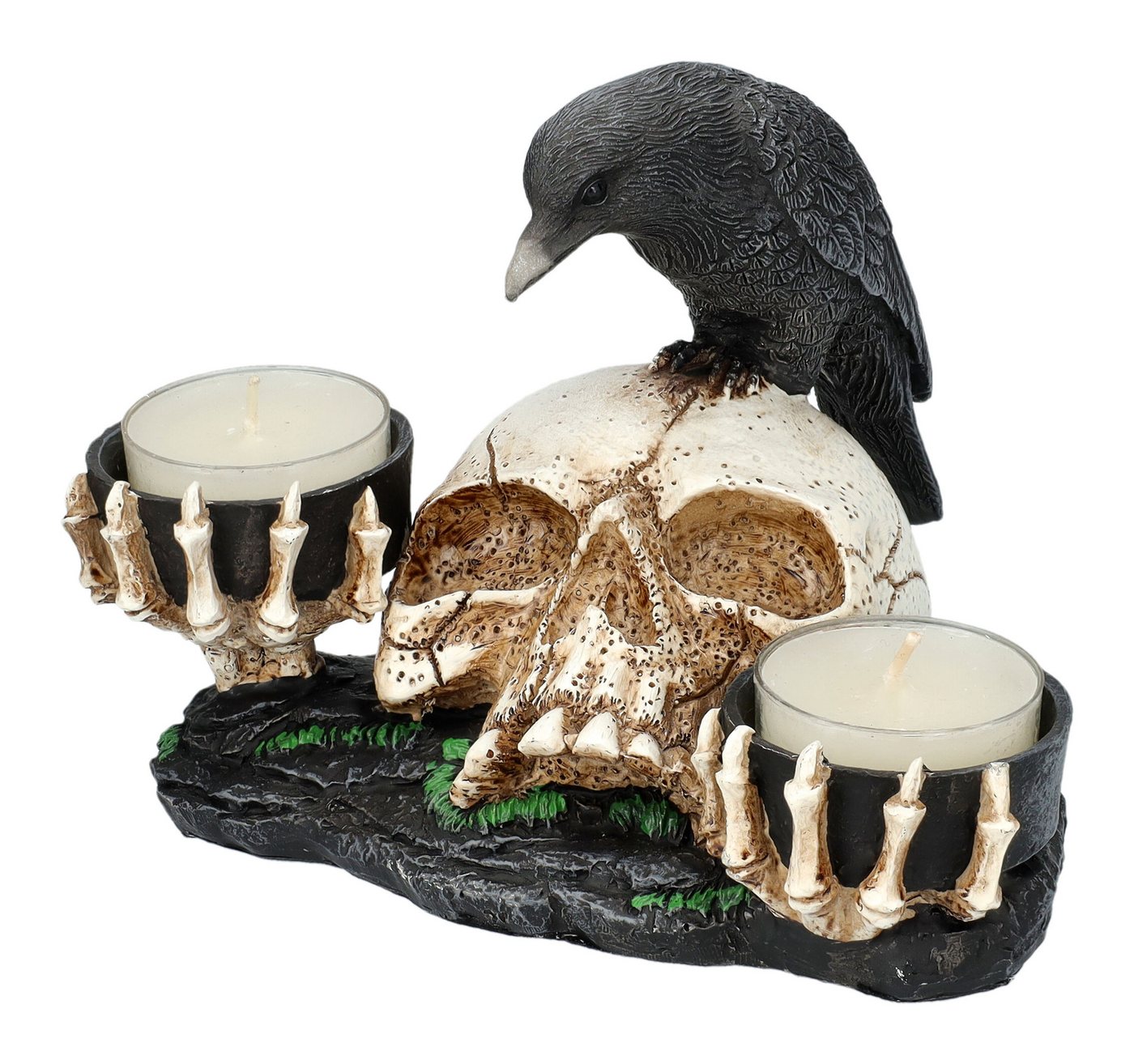 Figuren Shop GmbH Teelichthalter Teelichthalter - Krähe auf Schädel - Nevermore - Gothic Kerzenhalter Figuren Shop GmbH Teelichthalter Teelichthalter - Krähe auf Schädel - Nevermore - Gothic Kerzenhalter von Figuren Shop GmbH