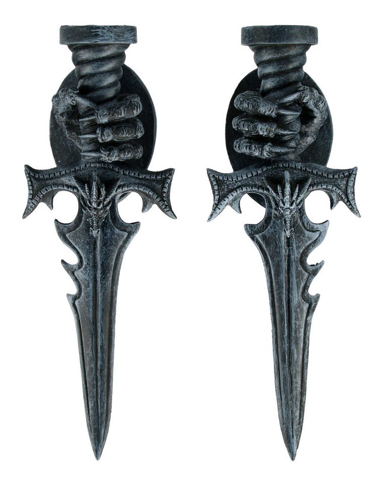 Figuren Shop GmbH Teelichthalter Wand-Teelichthalter 2er Set - Drachenklauen - Gothic Deko Drache von Figuren Shop GmbH