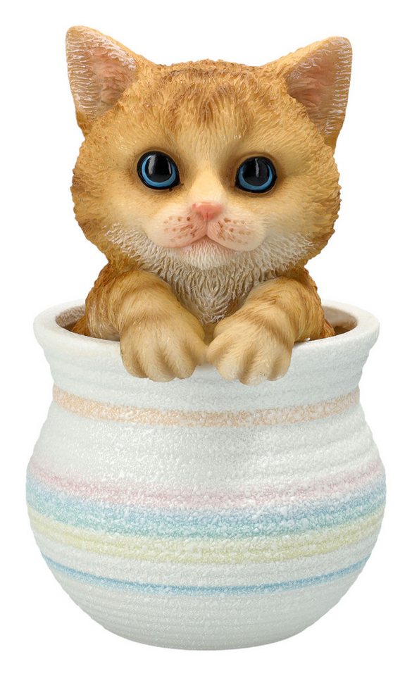 Figuren Shop GmbH Tierfigur Katze im Blumentopf Figur – Dekofigur aus Kunststein 16 cm handbemalt von Figuren Shop GmbH