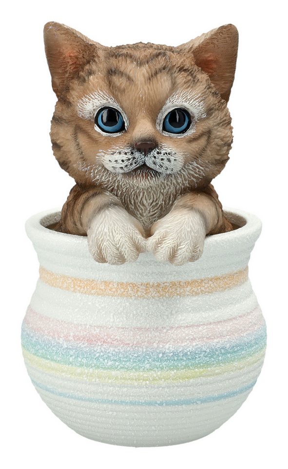 Figuren Shop GmbH Tierfigur Katzenfigur Blumentopf – Niedliche Dekofigur handbemalt 16 cm Katze von Figuren Shop GmbH