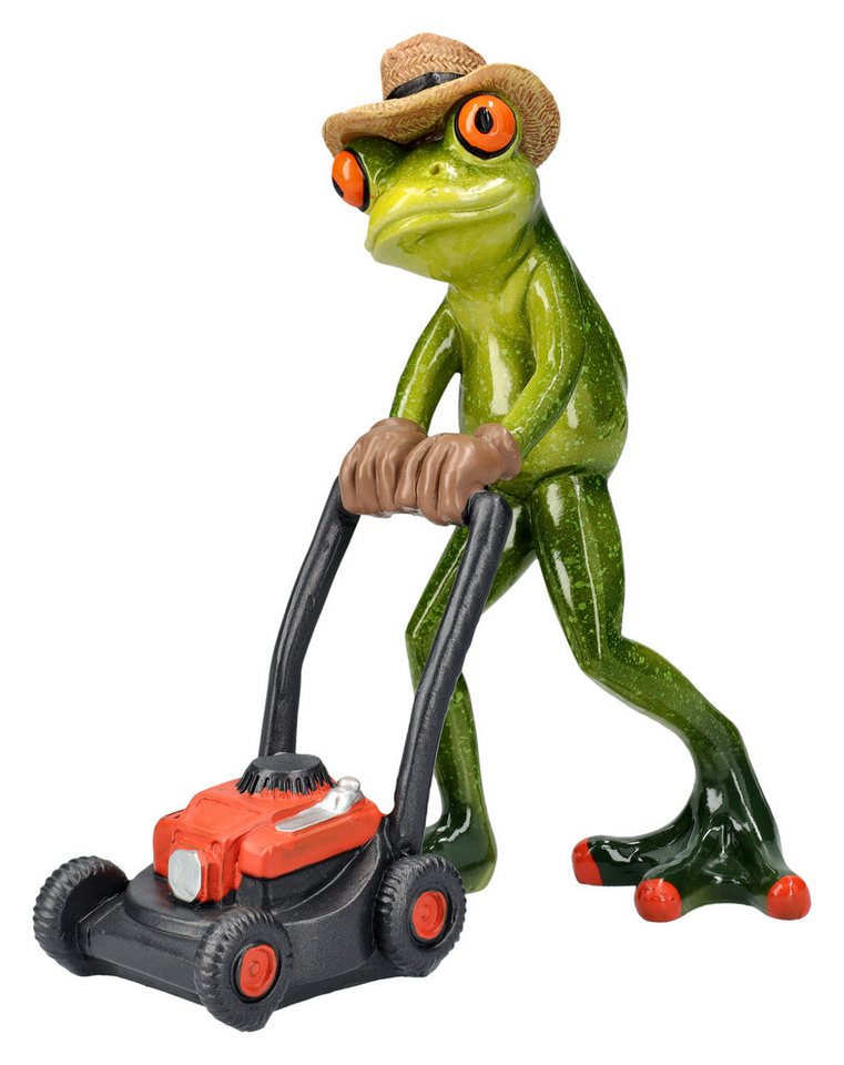 Figuren Shop GmbH Tierfigur Lustige Frosch Figur - Gärtner mit Rasenmäher - Gartenarbeit Dekofigur von Figuren Shop GmbH