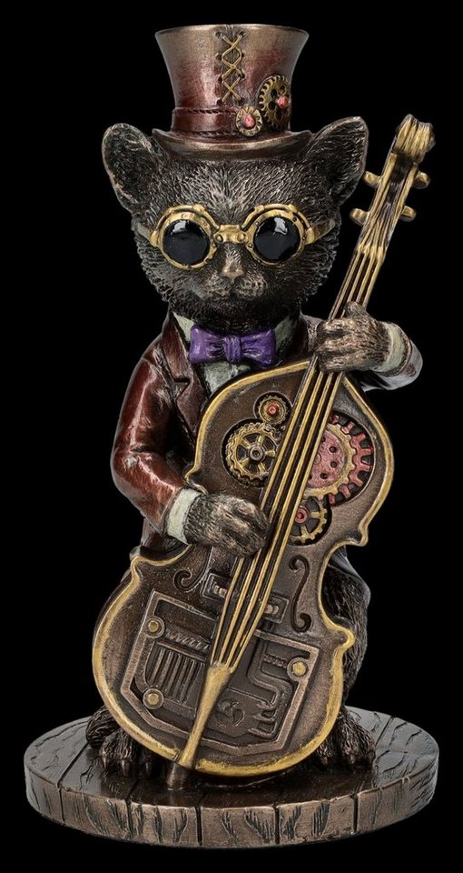 Figuren Shop GmbH Tierfigur Steampunk Figur - Katzen Bassist - Veronese - Steampunk Dekofigur Deko von Figuren Shop GmbH