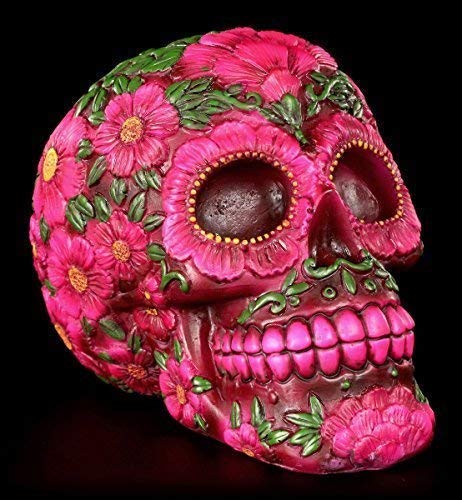 Totenkopf Figur mit Blumen Muster pink | Schädel - Dia de Muertos Deko von Figuren Shop GmbH