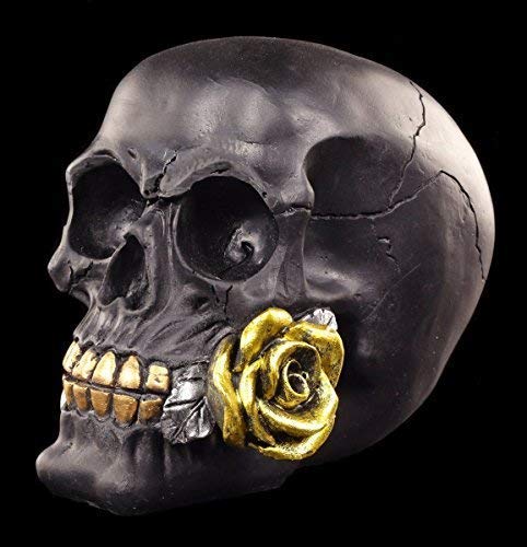 Figuren Shop GmbH Totenkopf mit Rose - Black Rose from Dead, handbemalt | Gothicfigur von Figuren Shop GmbH