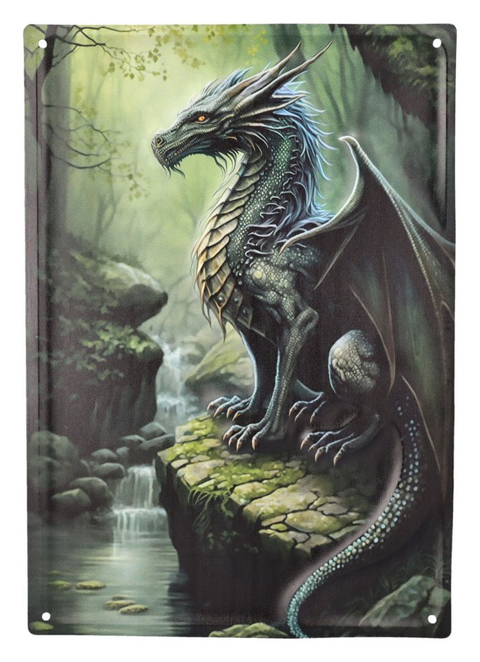 Figuren Shop GmbH Wanddekoobjekt Blechschild - Der letzte Walddrache - Fantasy Drache Dekoschild Deko von Figuren Shop GmbH