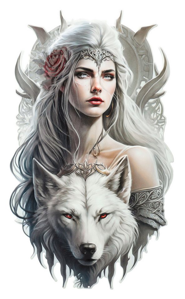 Figuren Shop GmbH Wanddekoobjekt Blechschild - Magische Kriegerin mit Wolf Fantasy Dekoschild Wandbild Figuren Shop GmbH Wanddekoobjekt Blechschild - Magische Kriegerin mit Wolf Fantasy Dekoschild Wandbild von Figuren Shop GmbH