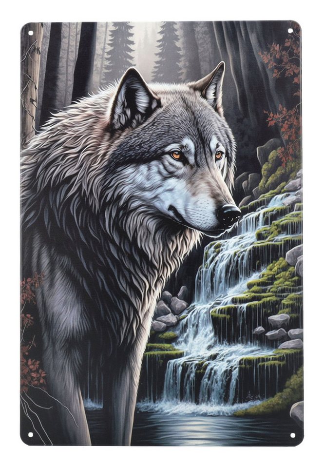 Figuren Shop GmbH Wanddekoobjekt Blechschild Wolf - Grauer Wächter des Waldes - Dekoschild Wanddeko Figuren Shop GmbH Wanddekoobjekt Blechschild Wolf - Grauer Wächter des Waldes - Dekoschild Wanddeko von Figuren Shop GmbH