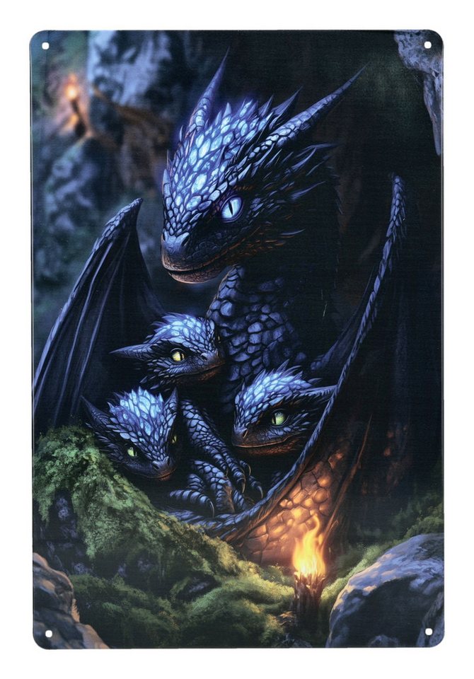 Figuren Shop GmbH Wanddekoobjekt Drachen Blechschild – Fantasy Wanddeko zum Hängen 30x20 cm Dekoschild von Figuren Shop GmbH
