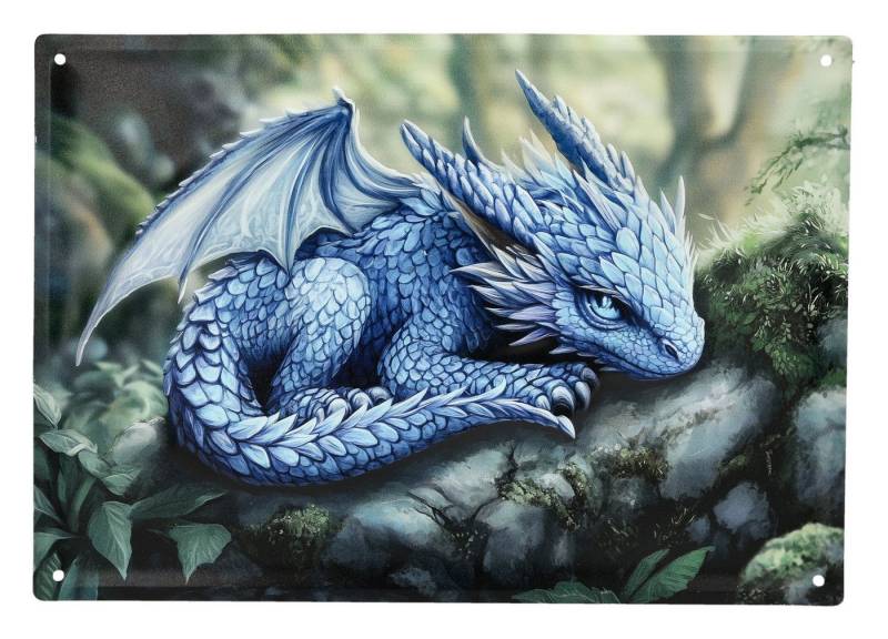 Figuren Shop GmbH Wanddekoobjekt Drachen Metallschild – Fantasy Relief Dekoschild Wandbild 40x28 cm von Figuren Shop GmbH