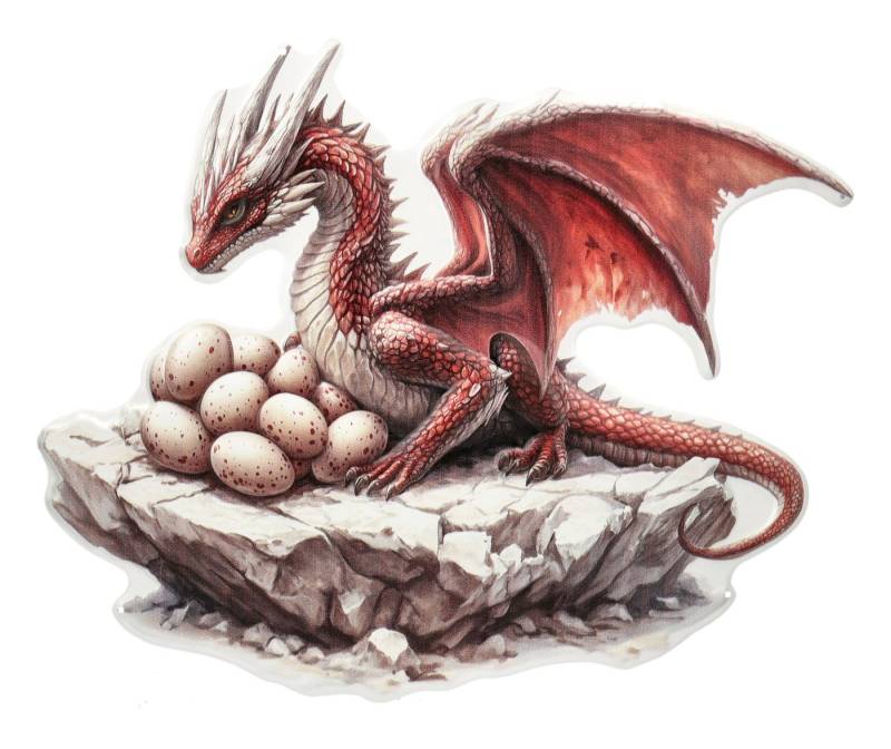 Figuren Shop GmbH Wanddekoobjekt Feuerdrache Wanddeko – Drachen Schild Metall Reliefbild 35,5 cm von Figuren Shop GmbH