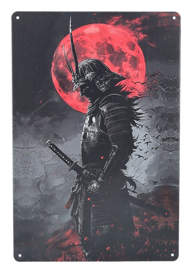 Figuren Shop GmbH Wanddekoobjekt Samurai Blechschild – Wanddeko Metall Schild Blutroter Mond 30 cm Figuren Shop GmbH Wanddekoobjekt Samurai Blechschild – Wanddeko Metall Schild Blutroter Mond 30 cm von Figuren Shop GmbH