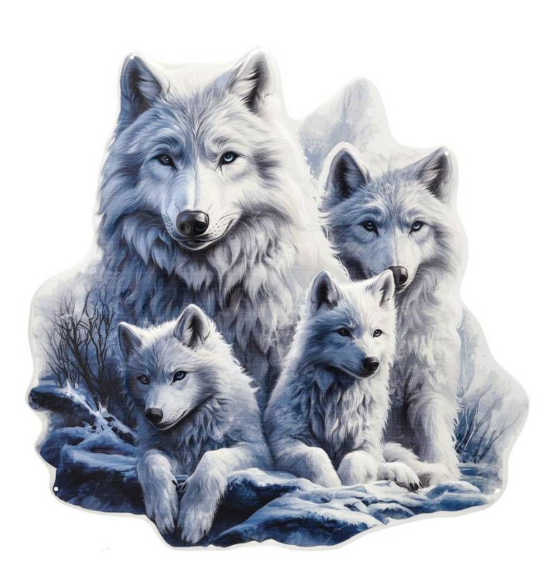 Figuren Shop GmbH Wanddekoobjekt Wolf Wandbild – Metall Schild mit Relief Mondnacht Dekoschild 41 cm von Figuren Shop GmbH
