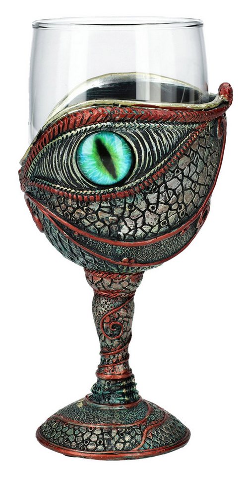 Figuren Shop GmbH Weinglas Glas Kelch - Auge des Drachen - Fantasy Weinglas Drache Weinkelch Deko, Kunststein (Polyresin), Glas von Figuren Shop GmbH