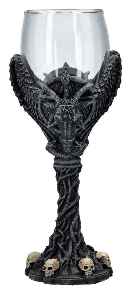 Figuren Shop GmbH Weinglas Weinglas - Geflügelter Baphomet - Gothic Weinbecher Deko Totenkopf, Kunststein, Glas von Figuren Shop GmbH