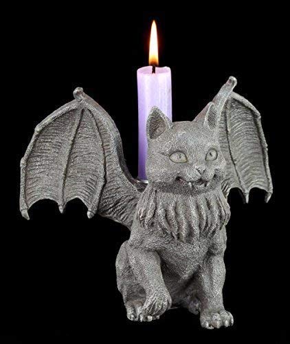 Figuren Shop GmbH Kerzenhalter - Vampir Katze Bat Cat - Gothic Fantasy Figur Deko Kerzenständer von Figuren Shop GmbH
