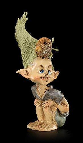 Pixie Fantasy Kobold Figur - Eule auf dem Kopf | Dekofigur, handbemalt von Figuren Shop GmbH