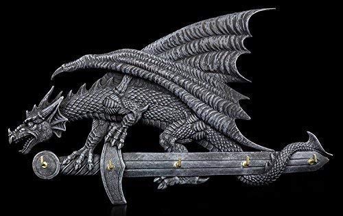Schlüsselbrett - Drachen Figur auf Schwert | Gothic Deko Schlüsselboard von Figuren Shop GmbH