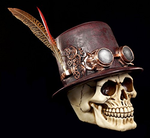 Steampunk Totenkopf Figur mit Hut und Feder - Schädel Skull Totenschädel Gothic Deko von Figuren Shop GmbH