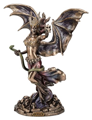 Veronese Lilith Figur, Königin von Saba: Dämonische Flügel, Totenkopf-Details, 24,5 cm, Götter Statue, Bronziert von Figuren Shop GmbH