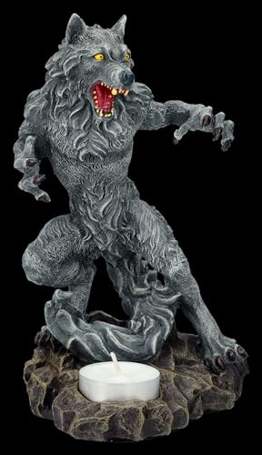 Werwolf Figur Steht vor Teelicht 20 cm, Gothic Teelichthalter von Figuren Shop GmbH