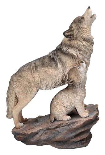 Wolf Figur heulende Mutter mit Jungem 39,5 cm groß - Figur Dekofigur Geschenk für Wolfliebhaber Wolffigur von Figuren Shop GmbH