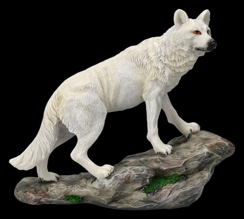 Wolf Figur weiß Der Beobachter - 14,5 cm Deko Statue Polarwolf von Figuren Shop GmbH