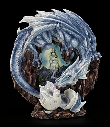 Deko Teller - Drachen Mutter mit Baby - blau Figur von Figuren-Shop.de