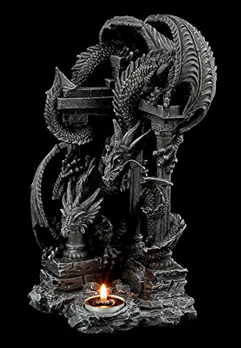 Fantasy Teelichhalter Figur - Zwei Drachen auf Ruine von Figuren-Shop.de