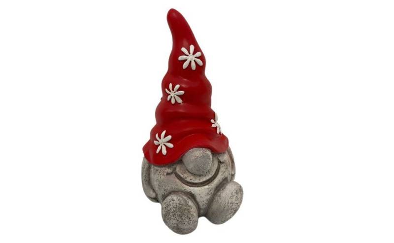 Figurendiscounter Gartenfigur Dekofigur Wichtel Blumenmütze sitzend rot 20 x 11 von Figurendiscounter