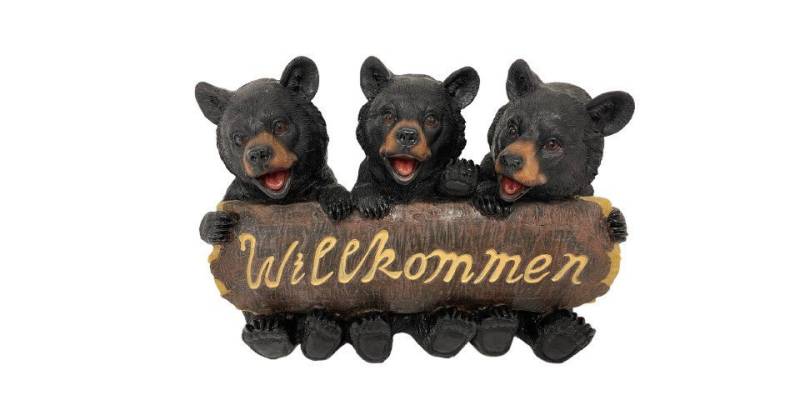 Figurendiscounter Gartenfigur Dekofigur Willkommen Schild mit Bär 21 x 13 x 30 von Figurendiscounter