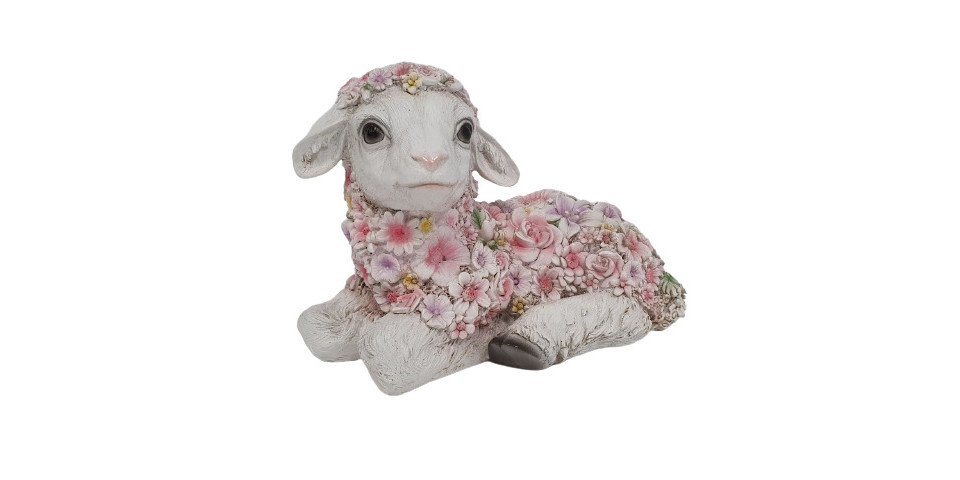 Figurendiscounter Gartenfigur Dekofigur Blumenschaf liegend 6 x 12 x 25 cm von Figurendiscounter