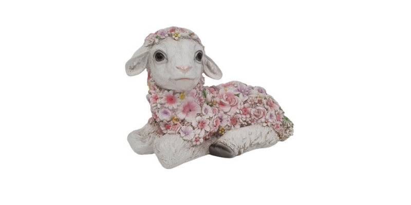Figurendiscounter Gartenfigur Dekofigur Blumenschaf liegend 6 x 12 x 25 cm von Figurendiscounter