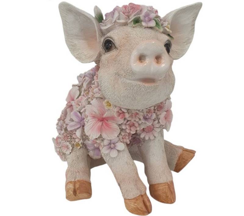 Figurendiscounter Gartenfigur Dekofigur Blumenschwein sitzend 30 x 24,5 x 32,5 von Figurendiscounter