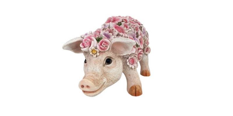 Figurendiscounter Gartenfigur Dekofigur Blumenschwein stehend 16 x 13 x 31 cm von Figurendiscounter