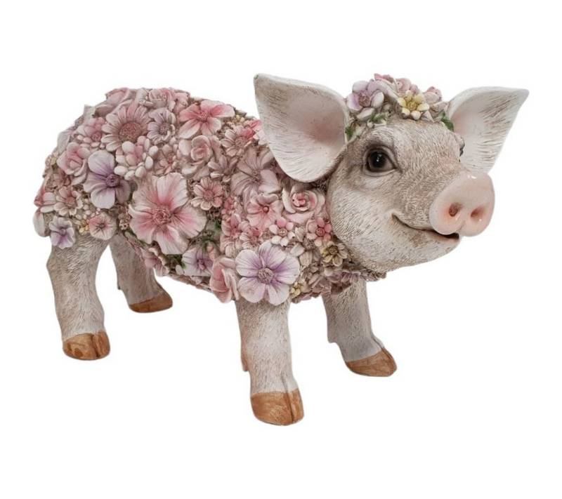 Figurendiscounter Gartenfigur Dekofigur Blumenschwein stehend 18 x 14 x 33 cm von Figurendiscounter
