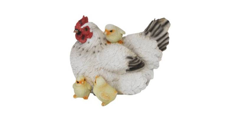 Figurendiscounter Gartenfigur Dekofigur Henne weiß mit Küken 20 x 20,5 x 25,5 von Figurendiscounter