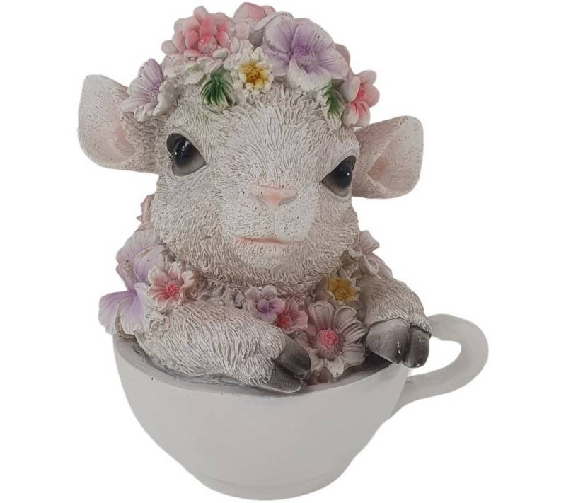 Figurendiscounter Gartenfigur Dekofigur Schaf mit Blumen in Tasse 15 x 12,5 x von Figurendiscounter