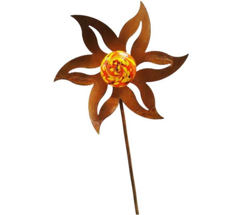 Figurendiscounter Gartenfigur Stecker Blume mit Kugel Rostoptik 100 cm von Figurendiscounter