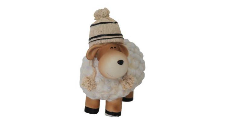 Figurendiscounter Osterfigur Dekofigur Schaf mit Bommelmütze weiß 19,5 x 10,5 x von Figurendiscounter