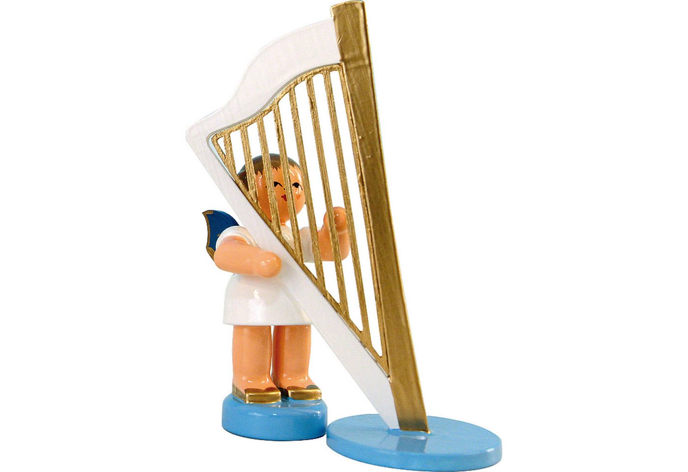 Figurenland Uhlig GmbH Dekofigur Engel mit Harfe - Blaue Flügel - stehend (6cm) von Kunstgewerbe Uhlig von Figurenland Uhlig GmbH