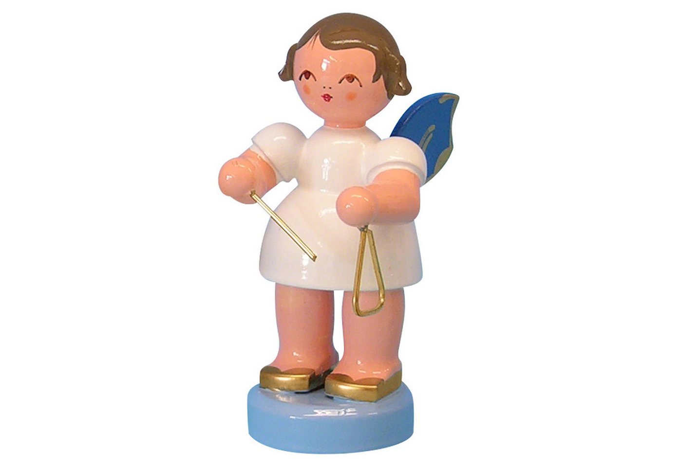 Figurenland Uhlig GmbH Dekofigur Engel mit Triangel - Blaue Flügel - stehend (6cm) von Kunstgewerbe Uhl von Figurenland Uhlig GmbH