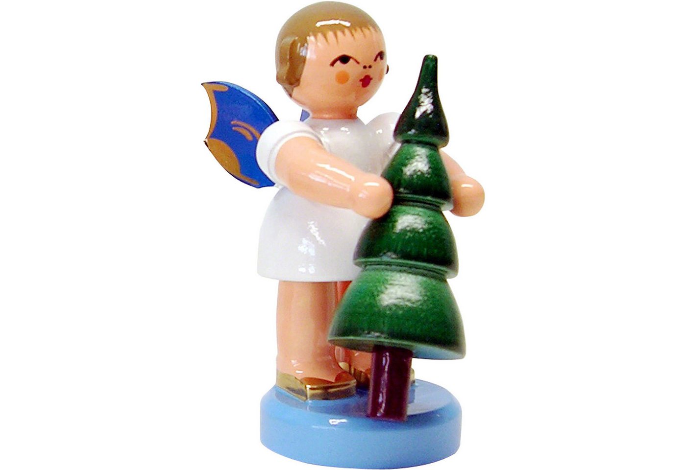Figurenland Uhlig GmbH Dekofigur Engel mit Weihnachtsbaum - Blaue Flügel - stehend (6cm) von Kunstgewer von Figurenland Uhlig GmbH