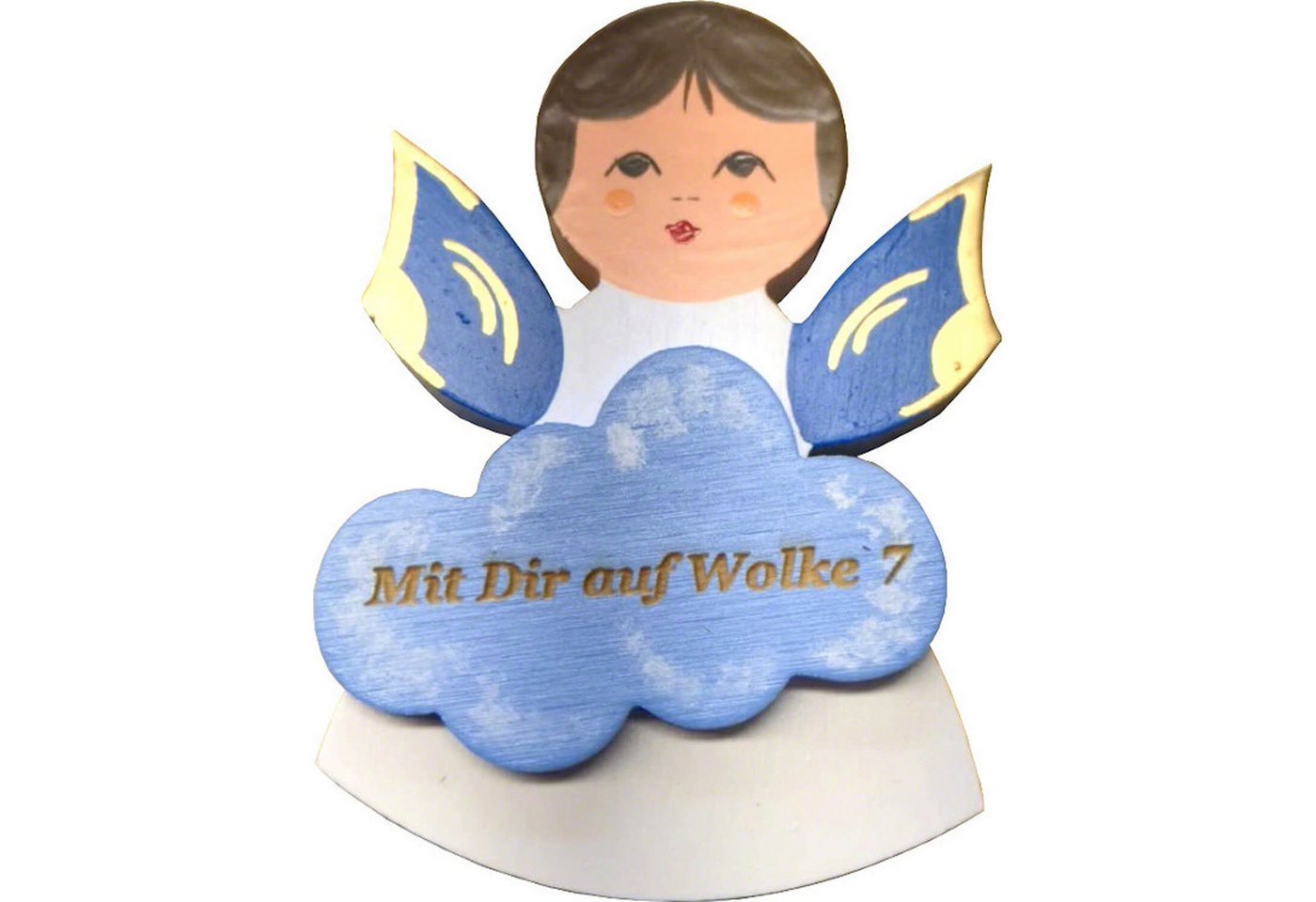 Figurenland Uhlig GmbH Dekofigur Magnetpin Engel mit Wolke - Blaue Flügel - "Mit Dir auf Wolke 7" (7,5c von Figurenland Uhlig GmbH
