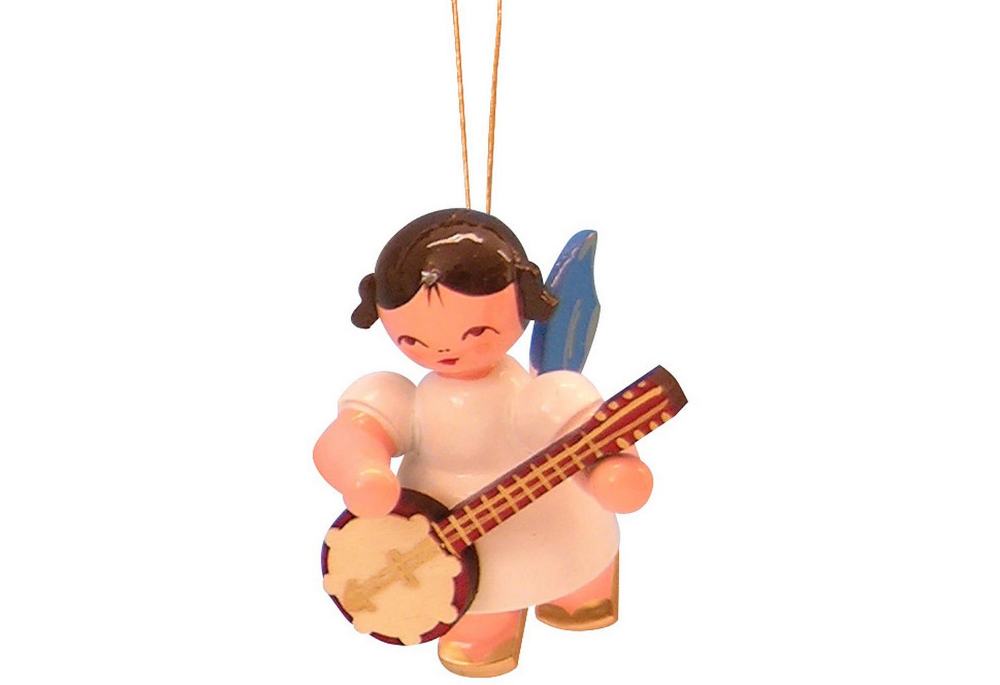 Figurenland Uhlig GmbH Dekohänger Christbaumschmuck Engel mit Banjo - Blaue Flügel - schwebend (5,5cm) v von Figurenland Uhlig GmbH