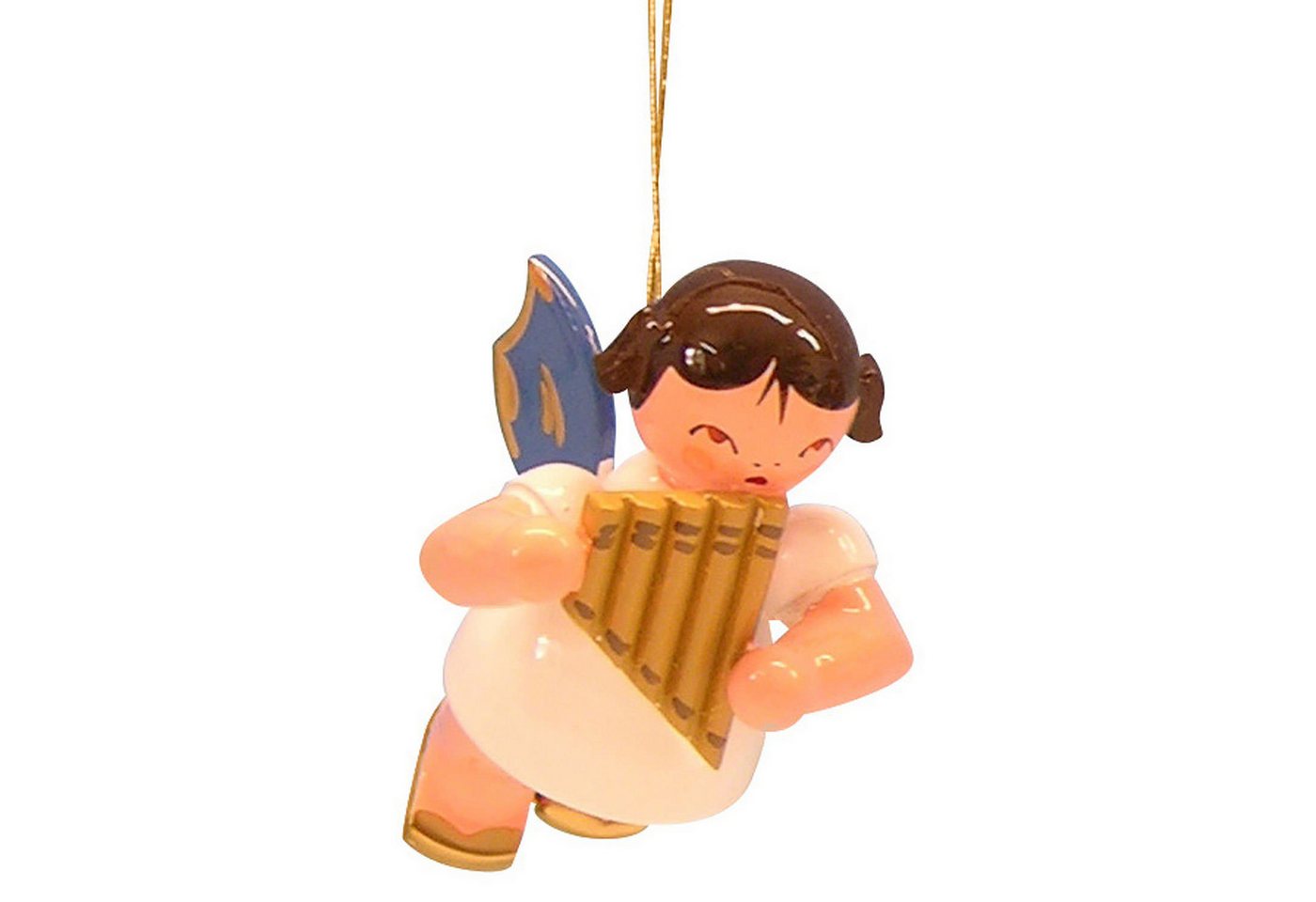 Figurenland Uhlig GmbH Dekohänger Christbaumschmuck Engel mit Panflöte - Blaue Flügel - schwebend (5,5cm von Figurenland Uhlig GmbH