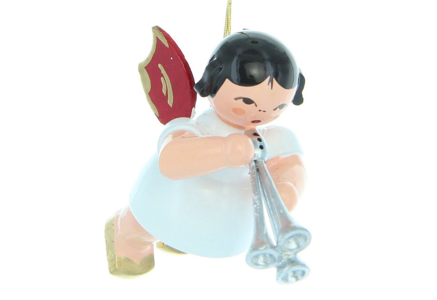 Figurenland Uhlig GmbH Dekohänger Christbaumschmuck Engel mit Schalmei - Rote Flügel - schwebend (5,5cm) von Figurenland Uhlig GmbH