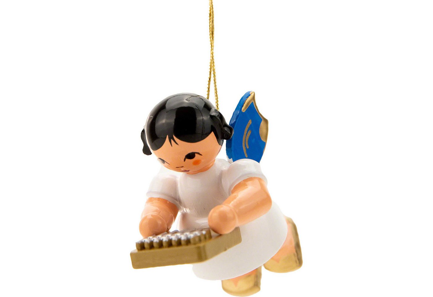 Figurenland Uhlig GmbH Dekohänger Christbaumschmuck Engel schwebend mit Kalimba - Blaue Flügel (5,5cm) v von Figurenland Uhlig GmbH